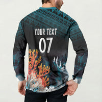 Fiji Bati Rugby Custom Viti Masi Button Sweatshirt Coral Motifs