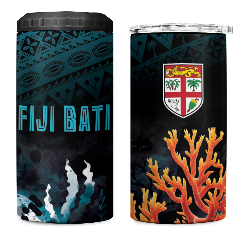 Fiji Bati Rugby Viti Masi 4 in 1 Can Cooler Tumbler Coral Motifs LT7 One Size: 16 oz Black Turquoise - Polynesian Pride