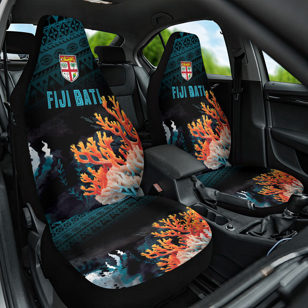 Fiji Bati Rugby Viti Masi Car Seat Cover Coral Motifs LT7 One Size Black Turquoise - Polynesian Pride