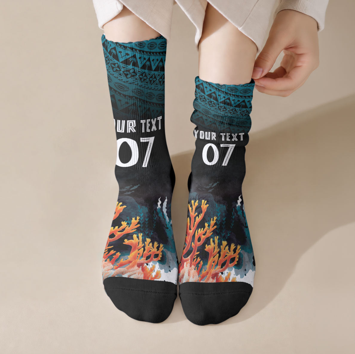 Fiji Bati Rugby Custom Viti Masi Crew Socks Coral Motifs
