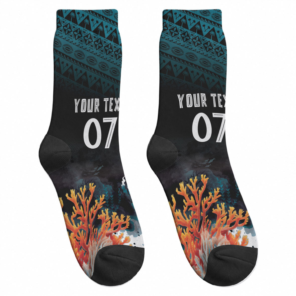 Fiji Bati Rugby Custom Viti Masi Crew Socks Coral Motifs