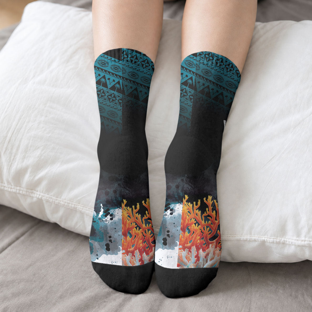 Fiji Bati Rugby Custom Viti Masi Crew Socks Coral Motifs