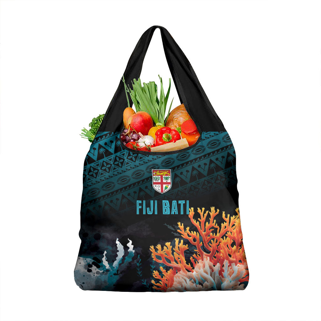 Fiji Bati Rugby Viti Masi Grocery Bag Coral Motifs LT7 1-pack One Size Black Turquoise - Polynesian Pride