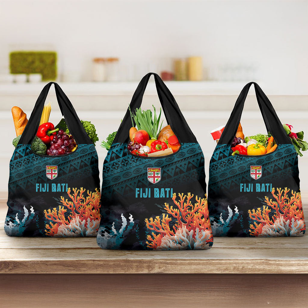 Fiji Bati Rugby Viti Masi Grocery Bag Coral Motifs