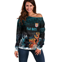 Fiji Bati Rugby Custom Viti Masi Off Shoulder Sweater Coral Motifs