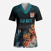 Fiji Bati Rugby Custom Viti Masi Scrub Top Coral Motifs