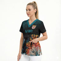 Fiji Bati Rugby Custom Viti Masi Scrub Top Coral Motifs