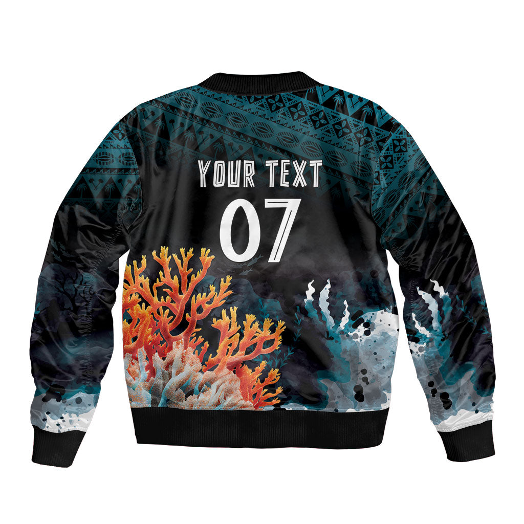 Fiji Bati Rugby Custom Viti Masi Sleeve Zip Bomber Jacket Coral Motifs