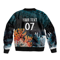 Fiji Bati Rugby Custom Viti Masi Sleeve Zip Bomber Jacket Coral Motifs