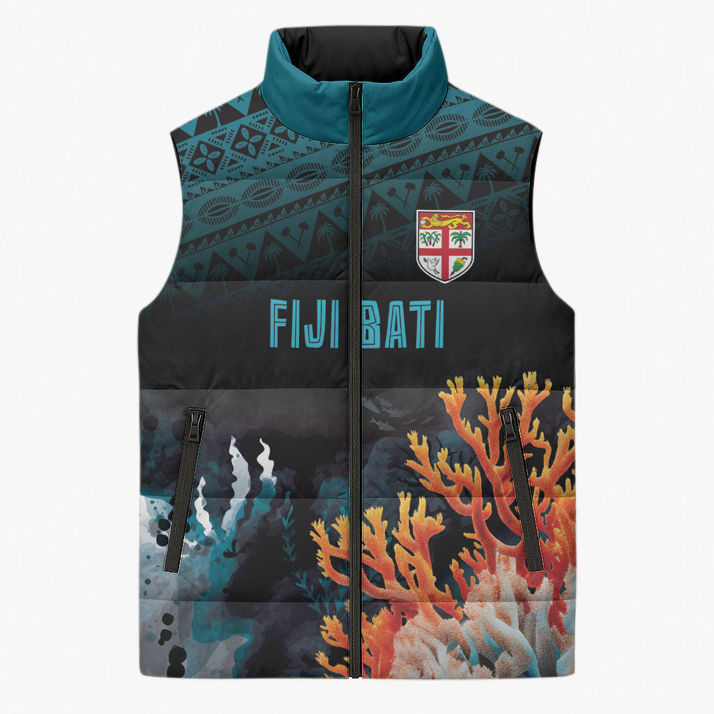 Fiji Bati Rugby Custom Viti Masi Sleeveless Puffer Jacket Coral Motifs