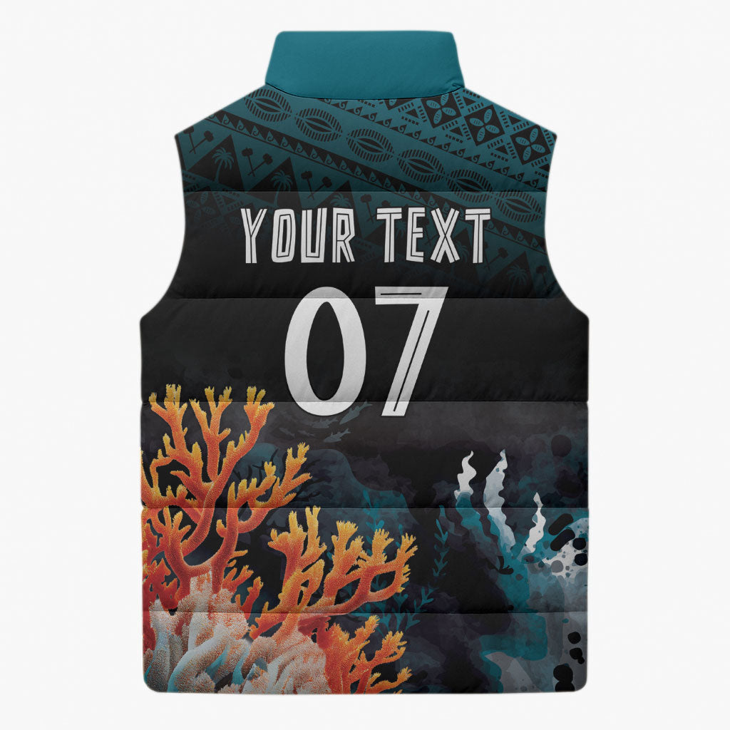 Fiji Bati Rugby Custom Viti Masi Sleeveless Puffer Jacket Coral Motifs