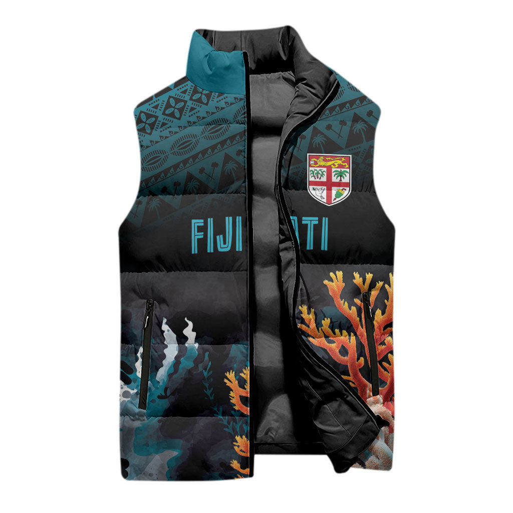 Fiji Bati Rugby Custom Viti Masi Sleeveless Puffer Jacket Coral Motifs
