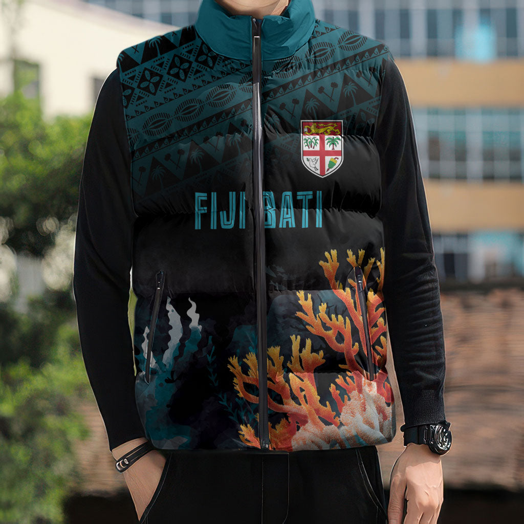 Fiji Bati Rugby Custom Viti Masi Sleeveless Puffer Jacket Coral Motifs