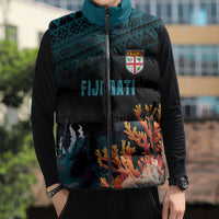 Fiji Bati Rugby Custom Viti Masi Sleeveless Puffer Jacket Coral Motifs