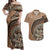 Tonga Ngatu Couples Matching Off Shoulder Maxi Dress and Hawaiian Shirt Tokelau Classic Motifs LT7 Brown - Polynesian Pride