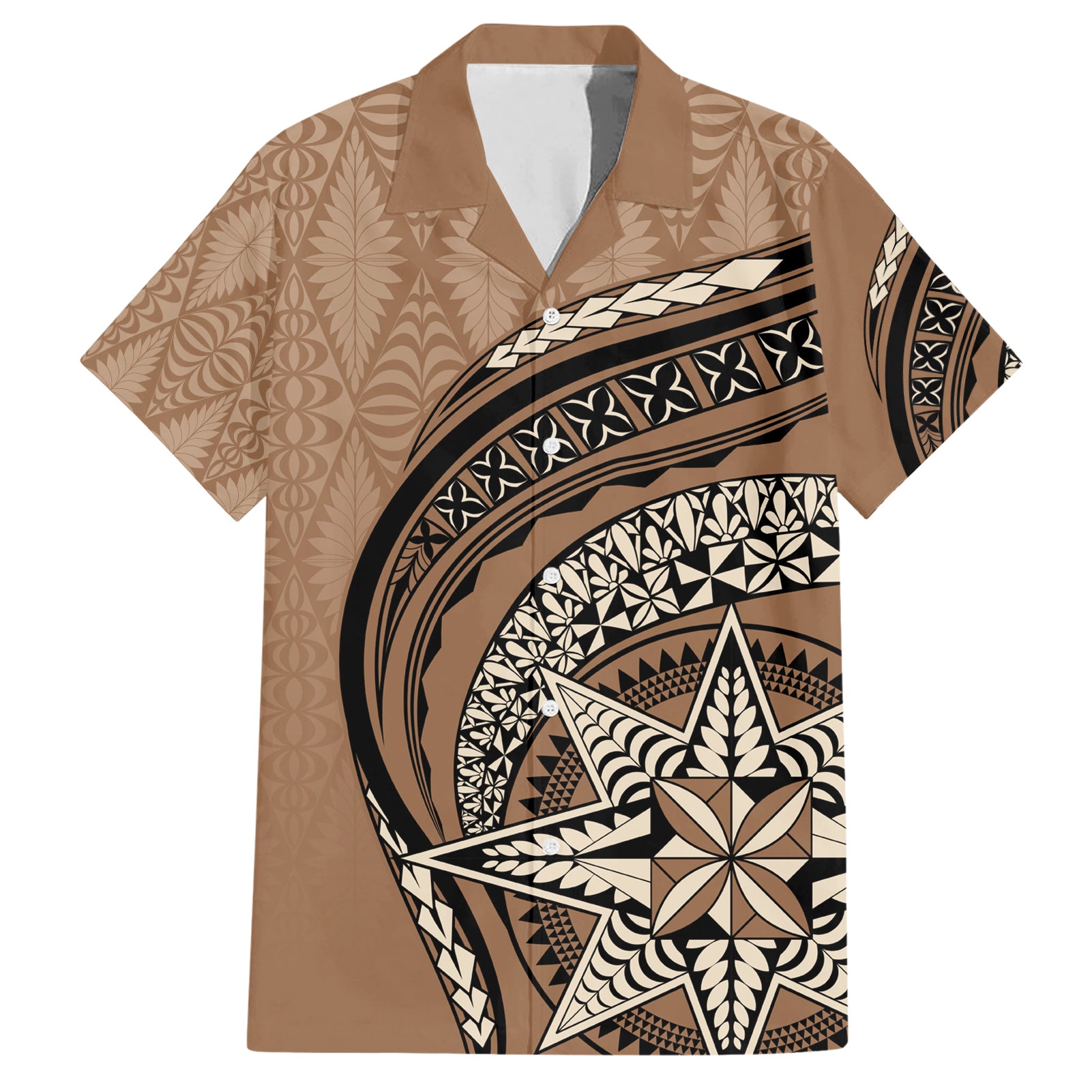 Tonga Ngatu Hawaiian Shirt Tokelau Classic Motifs LT7 Brown - Polynesian Pride