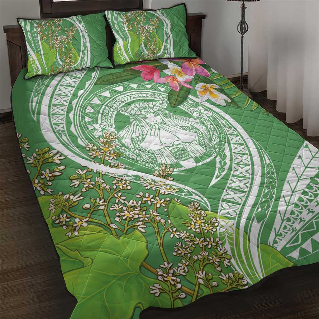 Aloha Molokai Island Quilt Bed Set Hawaii Pua Kukui LT7 Green - Polynesian Pride