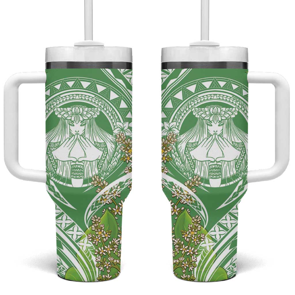 Aloha Molokai Island Tumbler With Handle Hawaii Pua Kukui LT7 One Size: 40 oz Green - Polynesian Pride