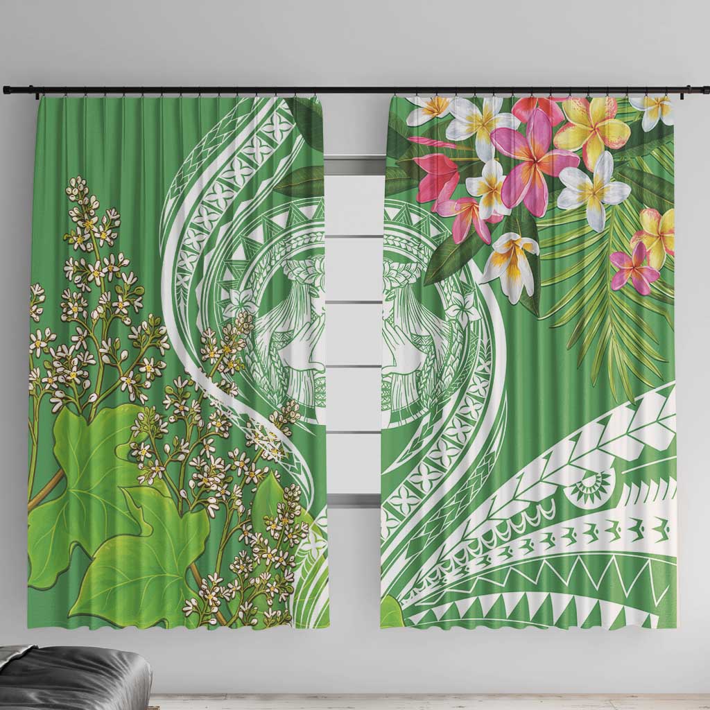 Aloha Molokai Island Window Curtain Hawaii Pua Kukui LT7 With Hooks Green - Polynesian Pride