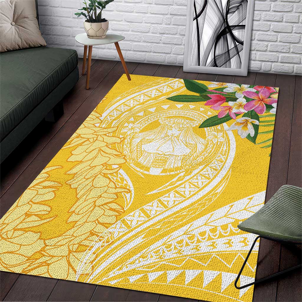 Aloha Hawaii Oahu Area Rug Wahine with Ilima Lei LT7 Yellow - Polynesian Pride