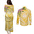 Aloha Hawaii Oahu Couples Matching Puletasi and Long Sleeve Button Shirt Wahine with Ilima Lei