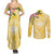 Aloha Hawaii Oahu Couples Matching Summer Maxi Dress and Long Sleeve Button Shirt Wahine with Ilima Lei