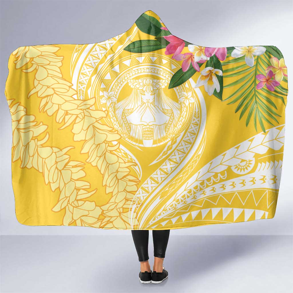Aloha Hawaii Oahu Hooded Blanket Wahine with Ilima Lei LT7 One Size Yellow - Polynesian Pride