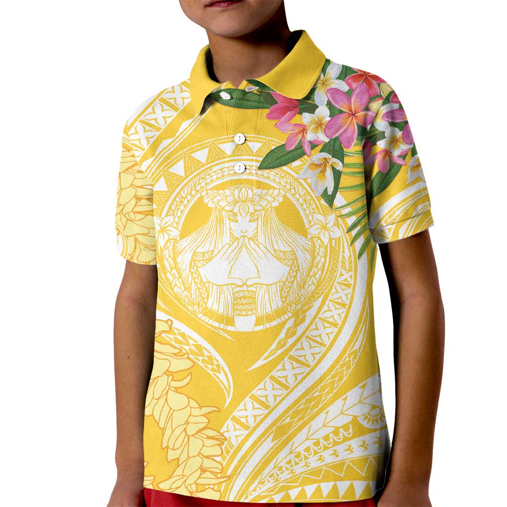 Aloha Hawaii Oahu Kid Polo Shirt Wahine with Ilima Lei LT7 Kid Yellow - Polynesian Pride