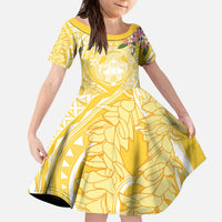 Aloha Hawaii Oahu Kid Short Sleeve Dress Wahine with Ilima Lei LT7 KID Yellow - Polynesian Pride