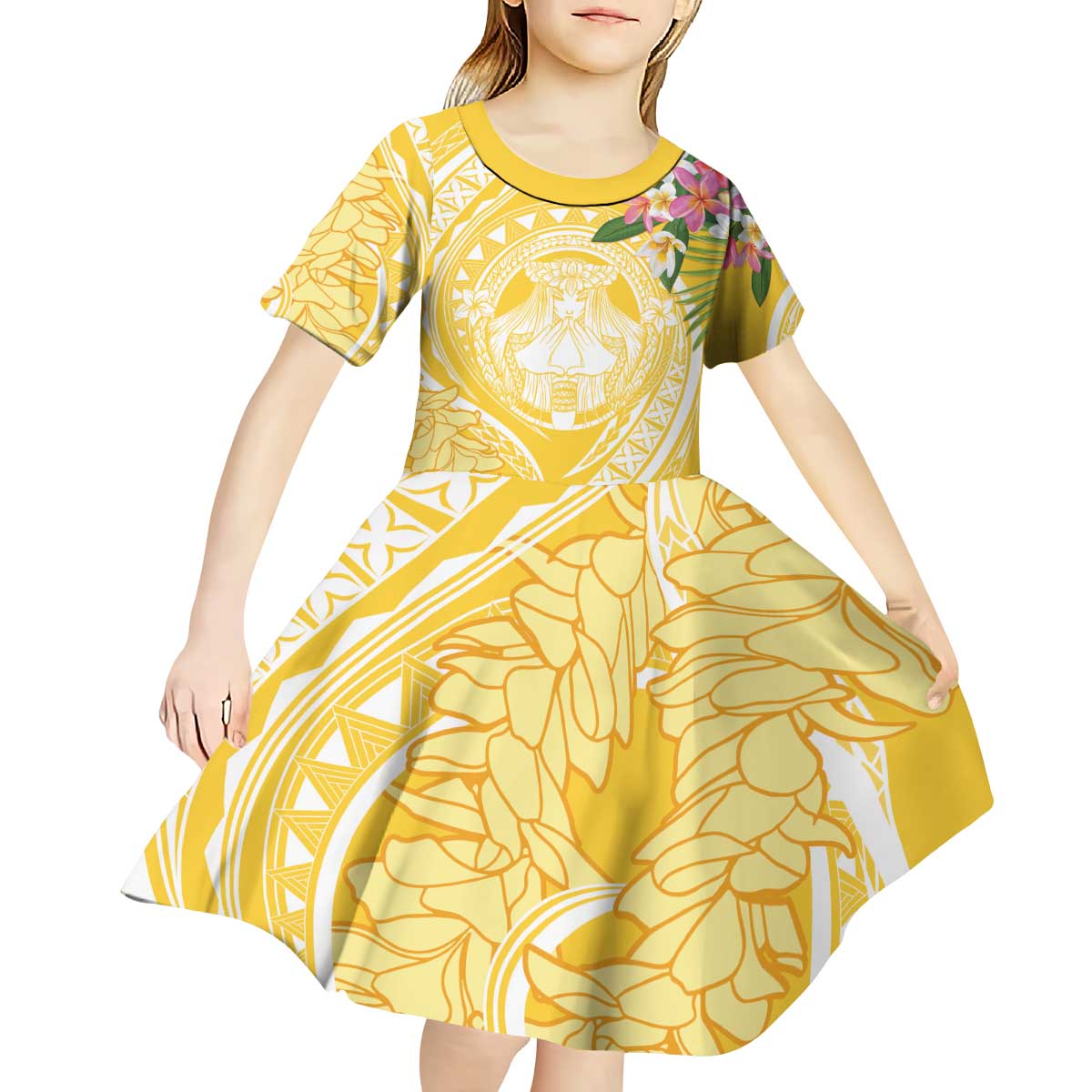 Aloha Hawaii Oahu Kid Short Sleeve Dress Wahine with Ilima Lei LT7 - Polynesian Pride