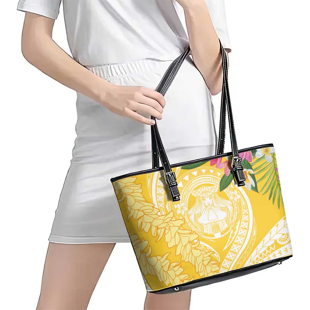 Aloha Hawaii Oahu Leather Tote Bag Wahine with Ilima Lei LT7 - Polynesian Pride