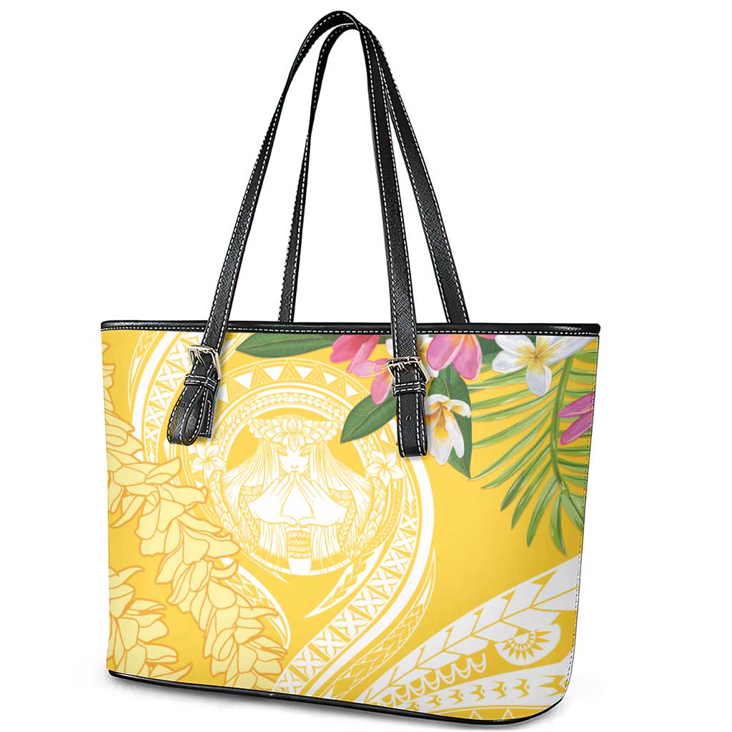 Aloha Hawaii Oahu Leather Tote Bag Wahine with Ilima Lei LT7 - Polynesian Pride