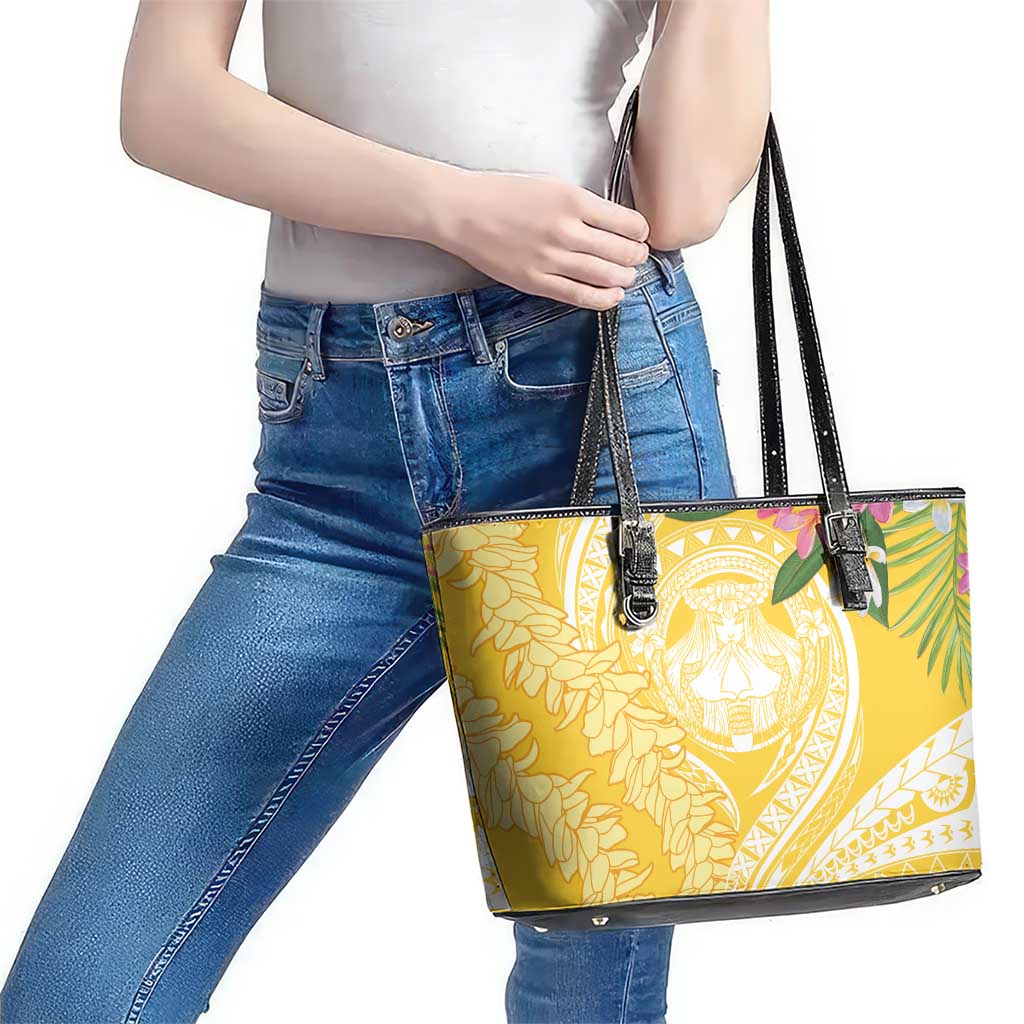 Aloha Hawaii Oahu Leather Tote Bag Wahine with Ilima Lei LT7 - Polynesian Pride