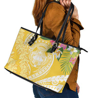 Aloha Hawaii Oahu Leather Tote Bag Wahine with Ilima Lei LT7 - Polynesian Pride