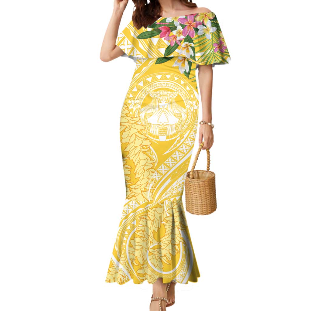 Aloha Hawaii Oahu Mermaid Dress Wahine with Ilima Lei LT7 Women Yellow - Polynesian Pride