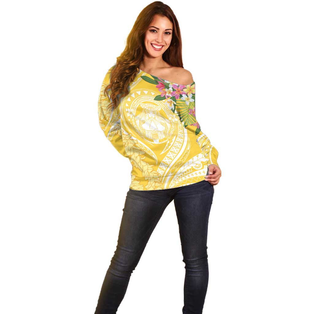 Aloha Hawaii Oahu Off Shoulder Sweater Wahine with Ilima Lei LT7 - Polynesian Pride