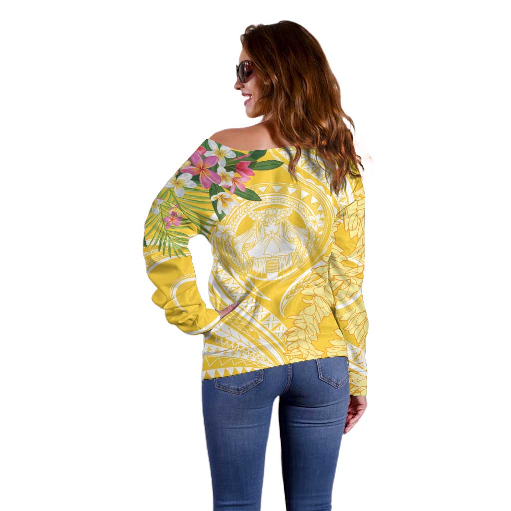 Aloha Hawaii Oahu Off Shoulder Sweater Wahine with Ilima Lei LT7 - Polynesian Pride