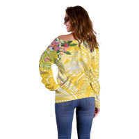 Aloha Hawaii Oahu Off Shoulder Sweater Wahine with Ilima Lei LT7 - Polynesian Pride