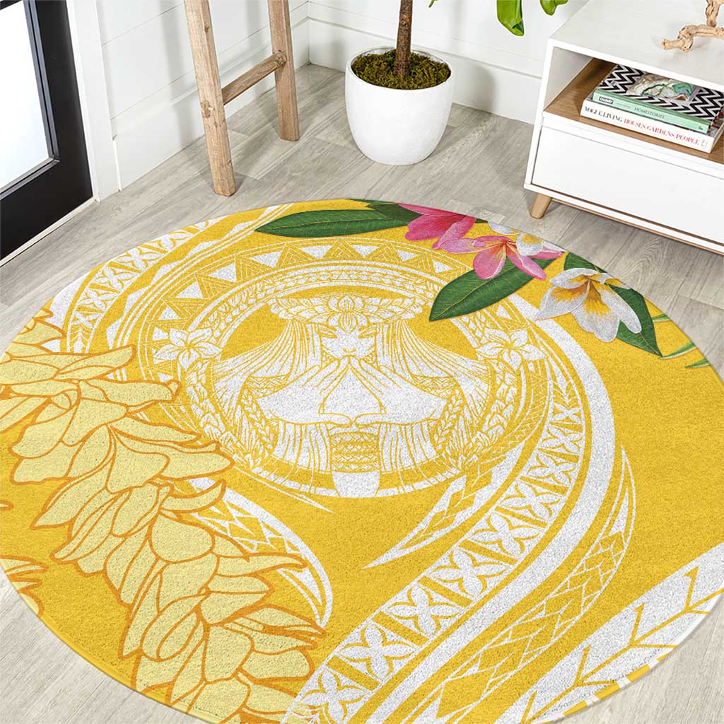 Aloha Hawaii Oahu Round Carpet Wahine with Ilima Lei LT7 Yellow - Polynesian Pride