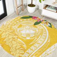 Aloha Hawaii Oahu Round Carpet Wahine with Ilima Lei LT7 Yellow - Polynesian Pride