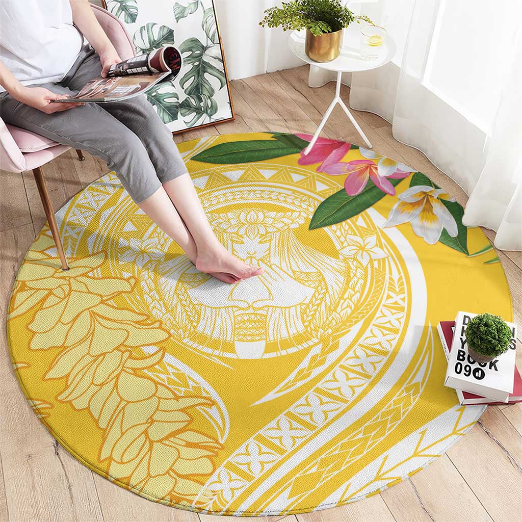 Aloha Hawaii Oahu Round Carpet Wahine with Ilima Lei LT7 - Polynesian Pride