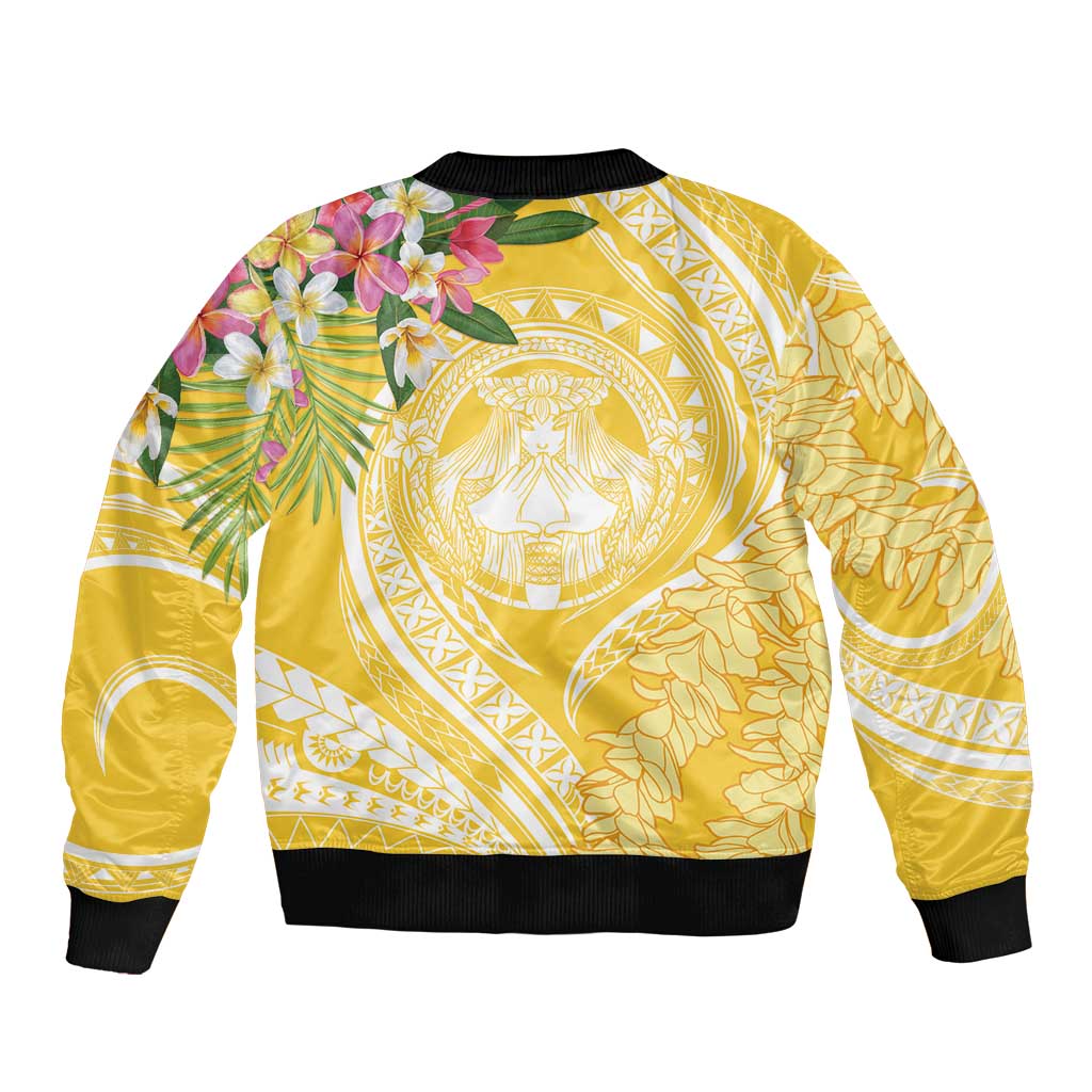 Aloha Hawaii Oahu Sleeve Zip Bomber Jacket Wahine with Ilima Lei LT7 - Polynesian Pride