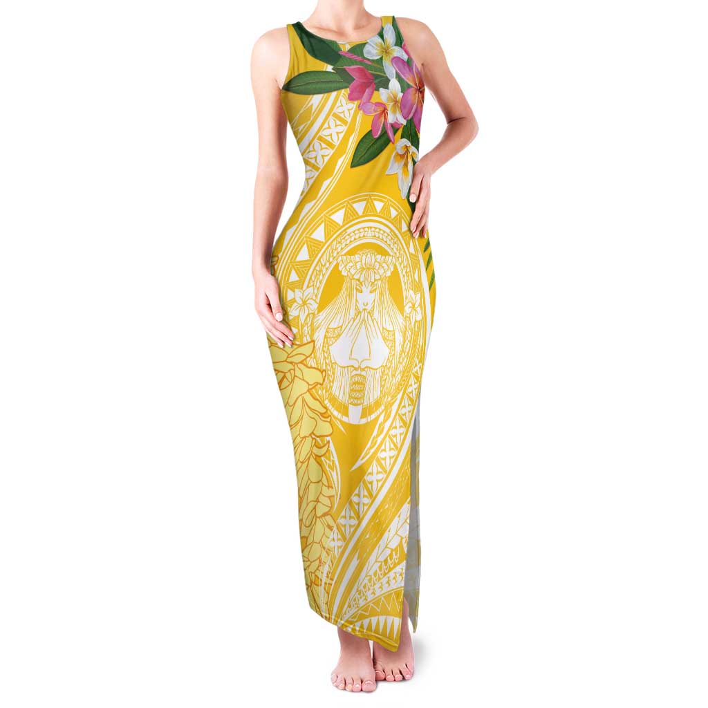 Aloha Hawaii Oahu Tank Maxi Dress Wahine with Ilima Lei LT7 Women Yellow - Polynesian Pride