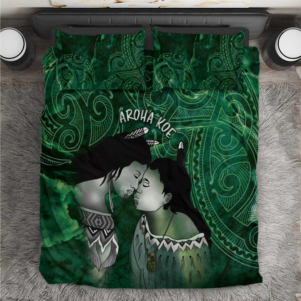 New Zealand Aroha Koe Mama Bedding Set Maori Hongi - Pounamu LT7 Green - Polynesian Pride