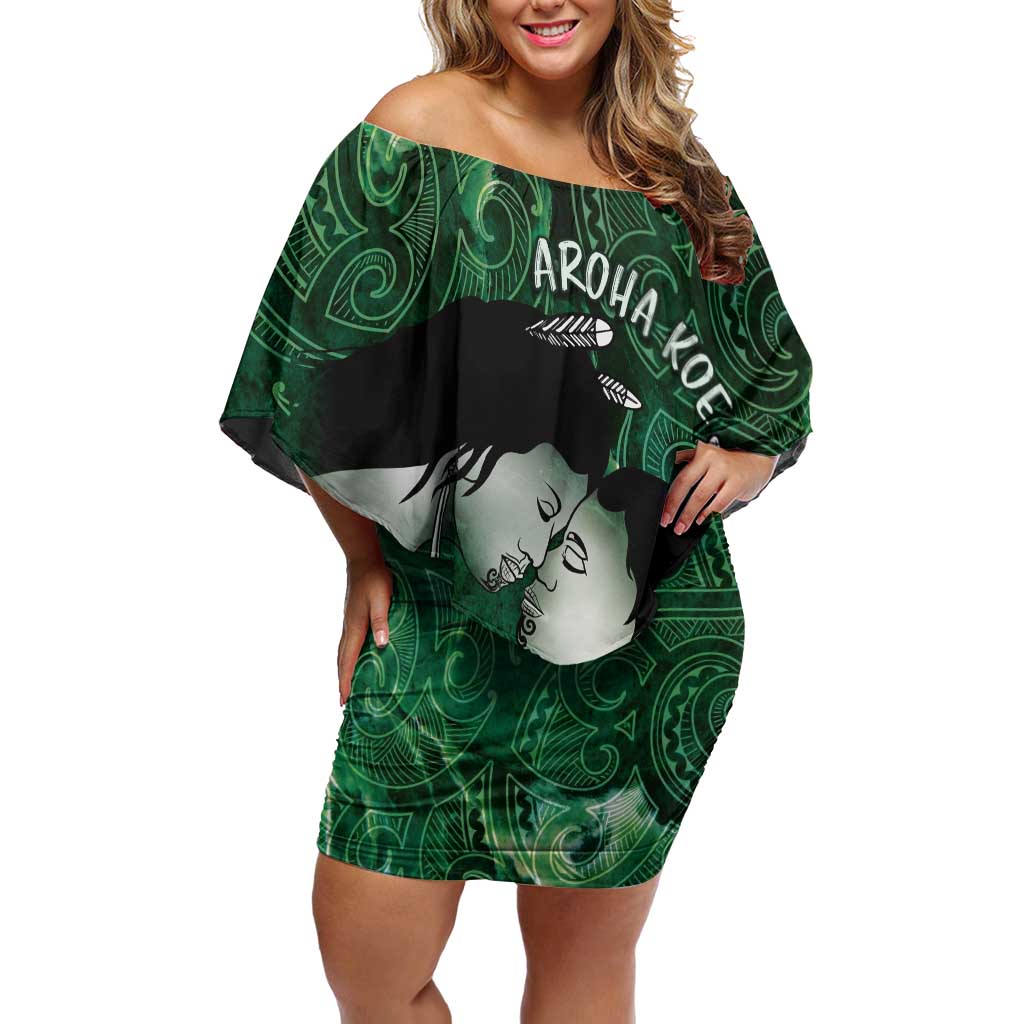 New Zealand Aroha Koe Mama Off Shoulder Short Dress Maori Hongi - Pounamu LT7 Women Green - Polynesian Pride