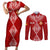 Personalised Kolisi Tonga Atele Couples Matching Short Sleeve Bodycon Dress and Long Sleeve Button Shirts Tongan Kupesi - Special LT7 Red - Polynesian Pride