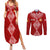 Personalised Kolisi Tonga Atele Couples Matching Summer Maxi Dress and Long Sleeve Button Shirts Tongan Kupesi - Special LT7 Red - Polynesian Pride