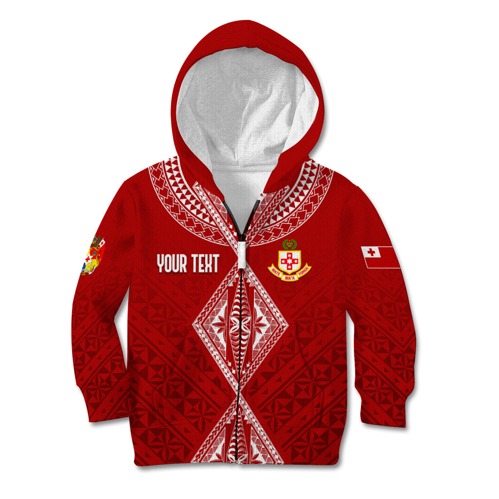 Personalised Kolisi Tonga Atele Kid Hoodie Tongan Kupesi - Special LT7 Zip Hoodie Red - Polynesian Pride