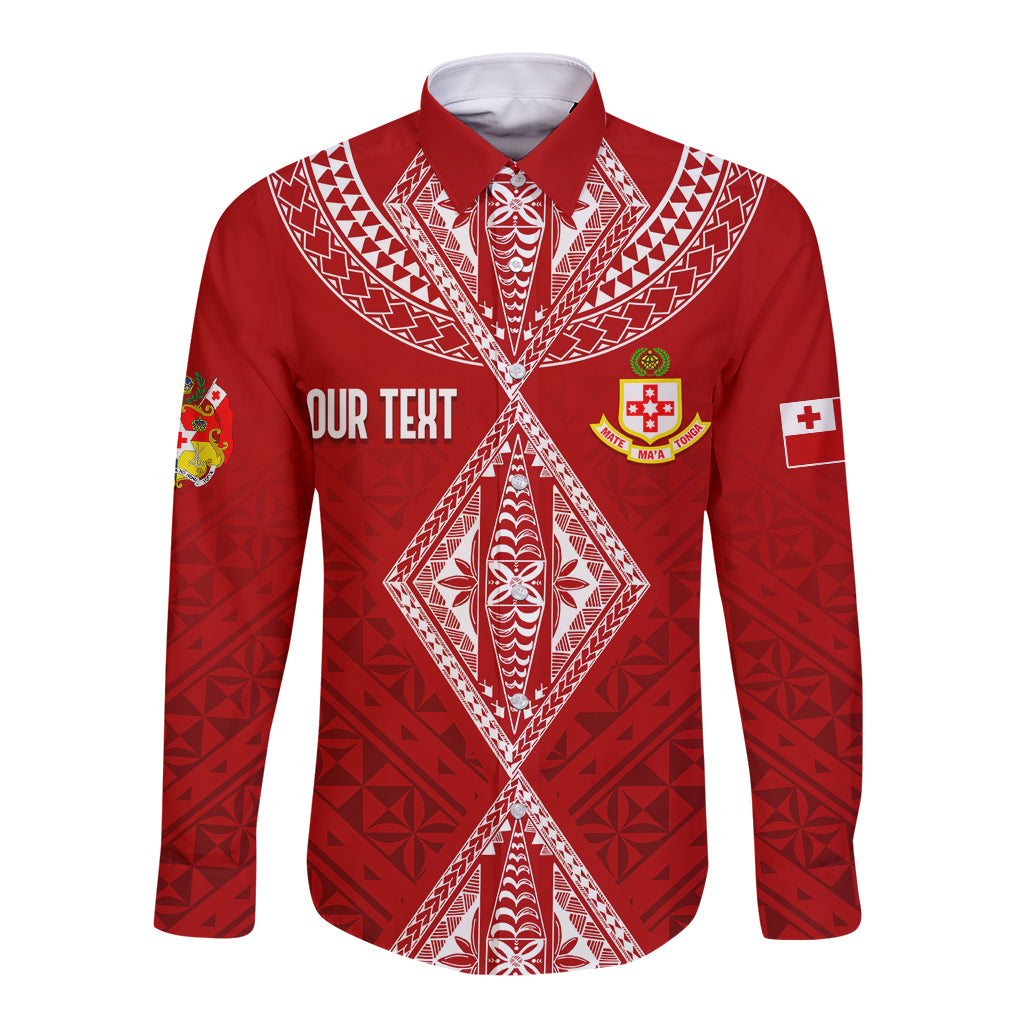 Personalised Kolisi Tonga Atele Long Sleeve Button Shirt Tongan Kupesi - Special LT7 Unisex Red - Polynesian Pride