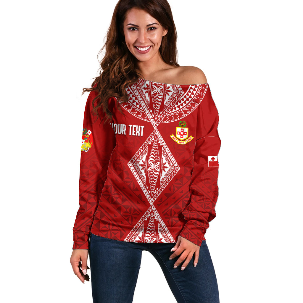 Personalised Kolisi Tonga Atele Off Shoulder Sweater Tongan Kupesi - Special LT7 Women Red - Polynesian Pride